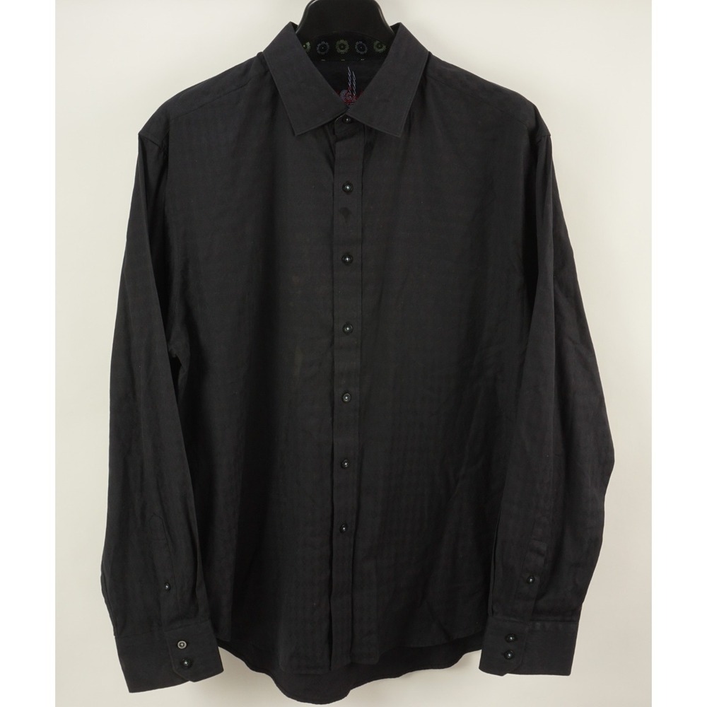 Robert Graham Argyle Diamond Jacquard Textured Black Button Up Shirt Men's 2XL